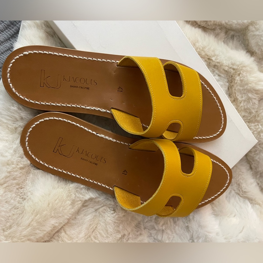 K.Jacques Yellow Leather Slide Sandals
